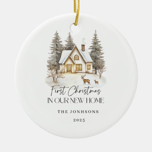 First Christmas in Our New Home Winter View Keramisch Ornament (Voorkant)