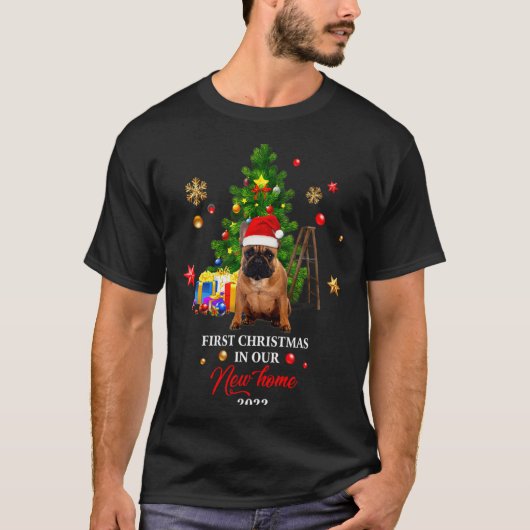 First Christmas In Our New Home Xmas French Bulldo T-shirt (Voorkant)