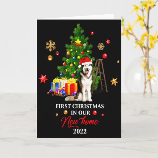 First Christmas In Our New Home Xmas Gift For Husk Kaart (Gele Bloem)