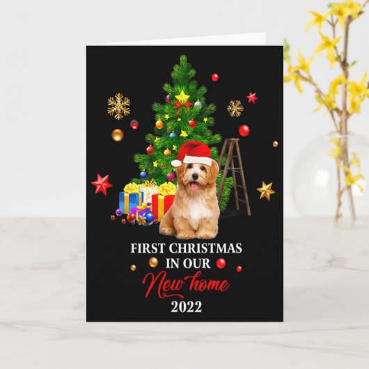 First Christmas In Our New Home Xmas Maltese Dog T Kaart (Gele Bloem)