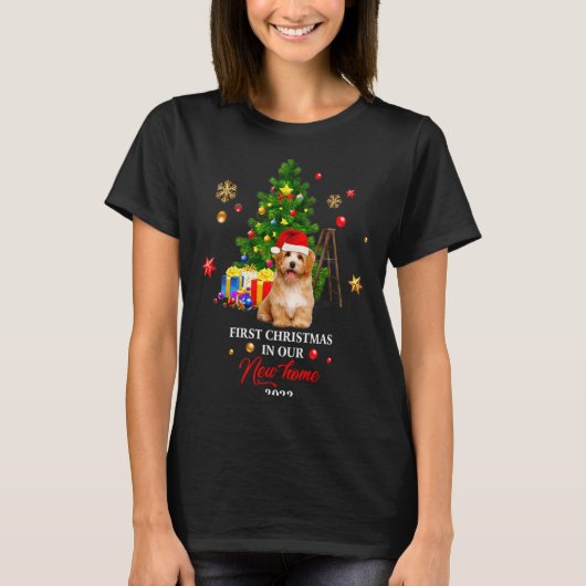First Christmas In Our New Home Xmas Maltese Dog T T-shirt (Voorkant)