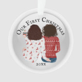 First Christmas lesbian bruine Kaucasian PHOTO Ornament (voorkant)