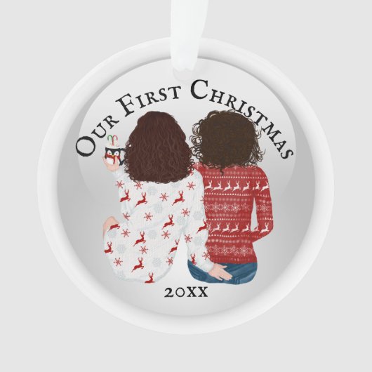 First Christmas lesbian bruine Kaucasian PHOTO Ornament (voorkant)