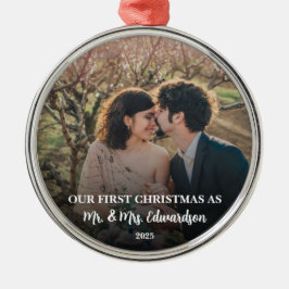 First Christmas married as Mr. and Mrs. photo Metalen Ornament
