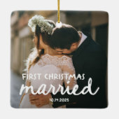 First Christmas Married | Hand-Drawn Lettering Keramisch Ornament (Achterkant)