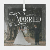 First Christmas Married Mr & Mrs Couples Photo  Glas Ornament (Voorkant)