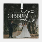 First Christmas Married Mr & Mrs Couples Photo  Glas Ornament (Achterkant)