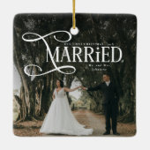 First Christmas Married Mr & Mrs Couples Photo Keramisch Ornament (Achterkant)