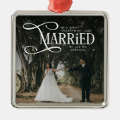 First Christmas Married Mr & Mrs Couples Photo  Metalen Ornament (Voorkant)