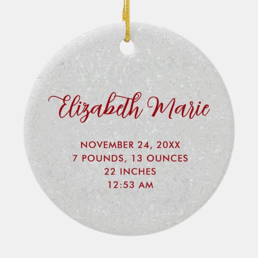 First Christmas Mom Dad Wonderland Baby Photo Red Keramisch Ornament (Achterkant)