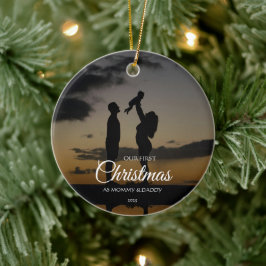 First Christmas Mommy Daddy Family Silhouette Keramisch Ornament