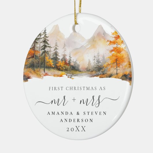 First Christmas Mr Mrs Mountain Forest Wedding Keramisch Ornament (Links)