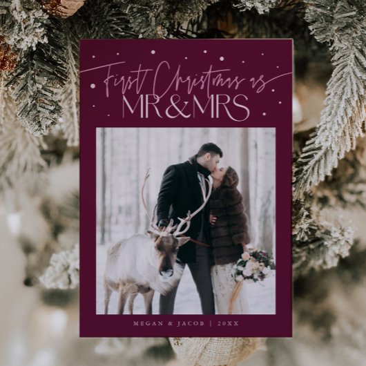 First Christmas Mr Mrs Newlywed Photo Cranberry Feestdagenkaart