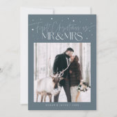 First Christmas Mr Mrs Newlywed Photo Slate Blue Feestdagenkaart (Voorkant)