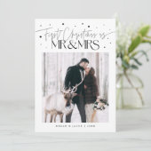 First Christmas Mr Mrs Newlywed Photo White Feestdagenkaart (Staand voorkant)