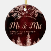 First Christmas Mr & Mrs rose gold glitter snow Keramisch Ornament (Voorkant)