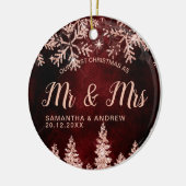 First Christmas Mr & Mrs rose gold glitter snow Keramisch Ornament (Links)