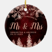 First Christmas Mr & Mrs rose gold glitter snow Keramisch Ornament (Achterkant)