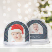 First Christmas navy holiday plaid two photo Sneeuwbol