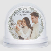 First Christmas new baby photo family of three Sneeuwbol (Voorkant)