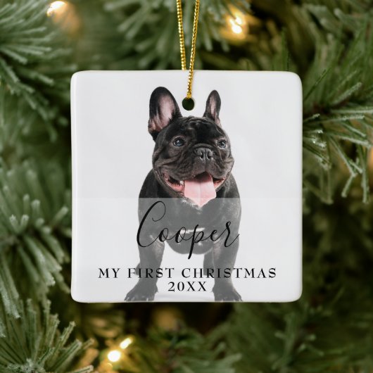 First Christmas Pet 2 Photo Script Name Keramisch Ornament (Boom)