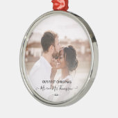 First Christmas Photo Mr Mrs  Script Newlyweds  Metalen Ornament (Links)