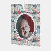 First Christmas Photo Red Festive Houses Holiday Glas Ornament (Voorkant links)
