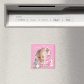 First Christmas Pink Baby Girl Photo floral Magneet (Insitu (Vaatwasser))
