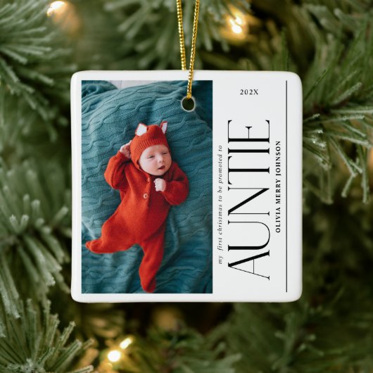 First Christmas Promoted Auntie  Daddy Photo Keramisch Ornament (Boom)