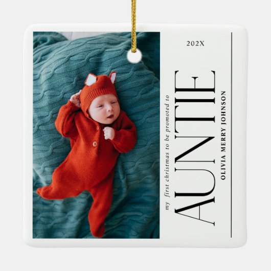 First Christmas Promoted Auntie  Daddy Photo Keramisch Ornament (Achterkant)