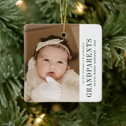 First Christmas Promoted Grandparents 2 Photos Keramisch Ornament (Boom)