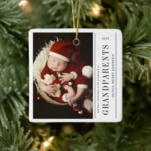 First Christmas Promoted Grandparents Daddy Photo Keramisch Ornament (Boom)