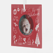 First Christmas Red Cute Hand Drawn Doodles Glas Ornament (Voorkant links)
