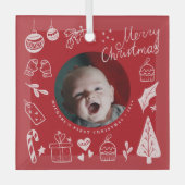 First Christmas Red Cute Hand Drawn Doodles Glas Ornament (Voorkant)