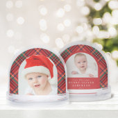 First Christmas red plaid two photo snow globe Sneeuwbol
