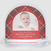 First Christmas red plaid two photo snow globe Sneeuwbol (Achterkant)