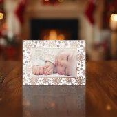 First Christmas Snowflake Frame Rose Gold  Folie Feestdagenkaart