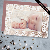 First Christmas Snowflake Frame Rose Gold  Folie Feestdagenkaart