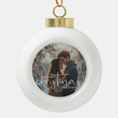 First Christmas Together Couple Name Photo Keramische Bal Ornament (Voorkant)