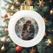 First Christmas Together Couple Name Photo Keramische Bal Ornament