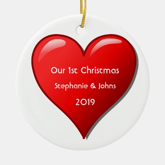 First Christmas Together Cute Red Heart 2019 Cool Keramisch Ornament (Voorkant)