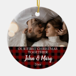 First Christmas together Photo red plaid Keramisch Ornament