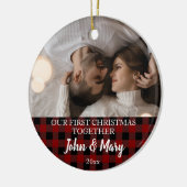 First Christmas together Photo red plaid Keramisch Ornament (Links)