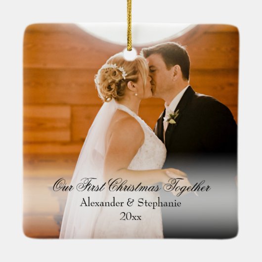 First Christmas Together Square Photo Keramisch Ornament (Achterkant)
