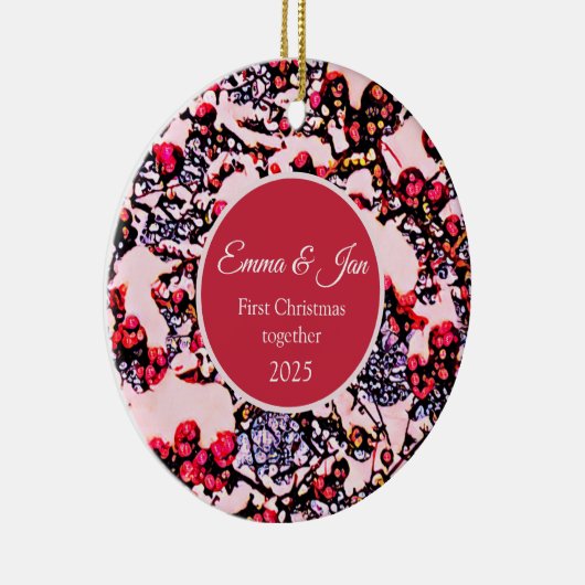 First Christmas together winter berries Keramisch Ornament (Rechts)