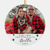 First Christmas with Dog Name and Photo Keramisch Ornament (Voorkant)