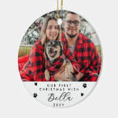 First Christmas with Dog Name and Photo Keramisch Ornament (Links)
