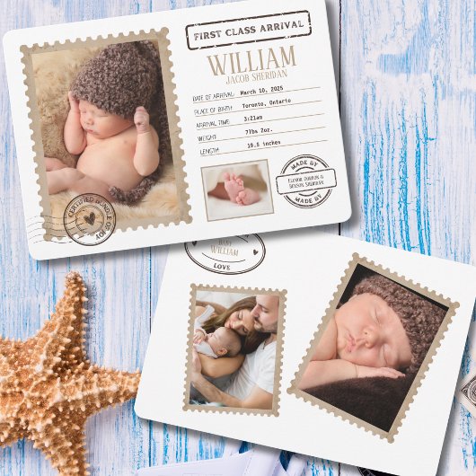 First Class Arrival Baby Announcement Kaart