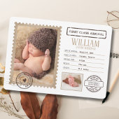 First Class Arrival Baby Announcement Kaart