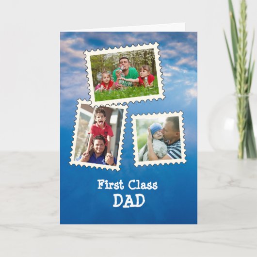 First Class DAD Beste Papa Ooit 3 aangepaste foto Kaart (Voorkant)